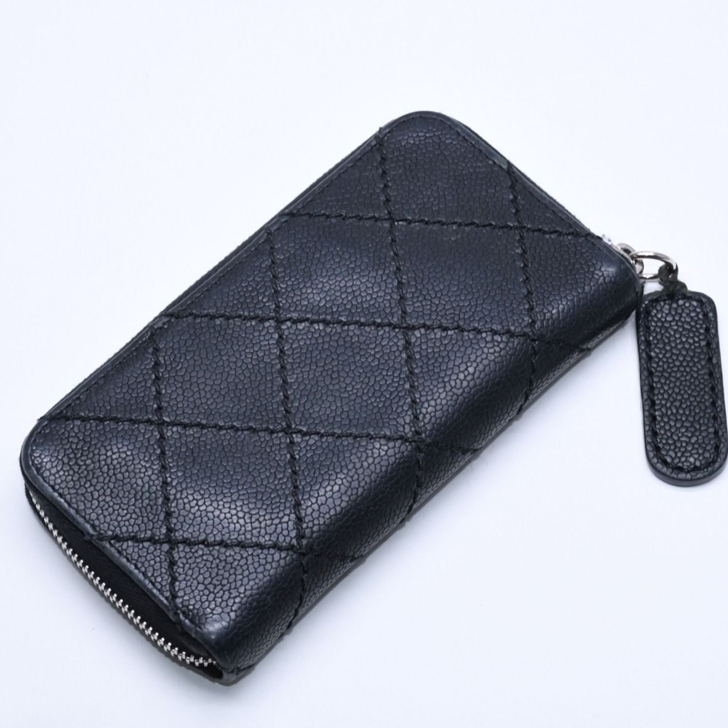 Chanel Leather Wallet Card Case CC Logo Wild Stitch Caviar Black Silver — view 4