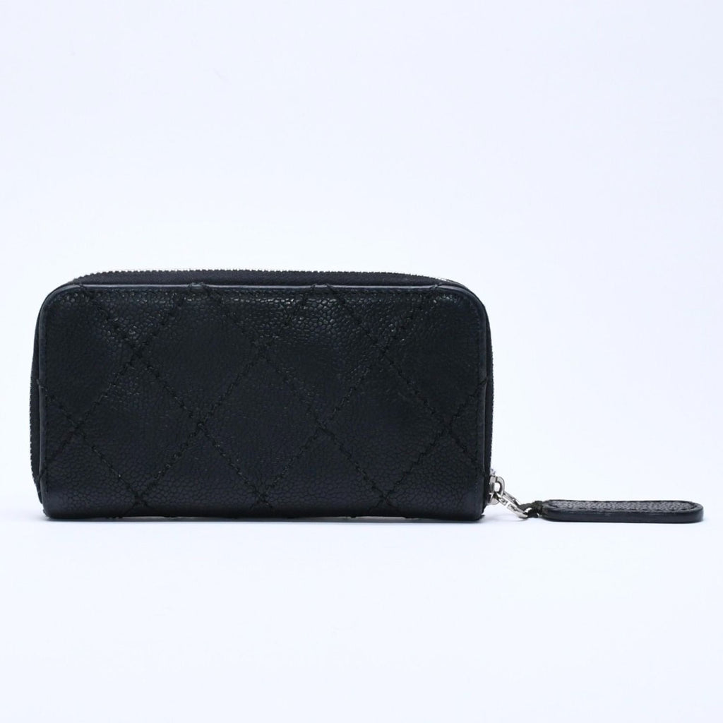 Chanel Leather Wallet Card Case CC Logo Wild Stitch Caviar Black Silver — view 2