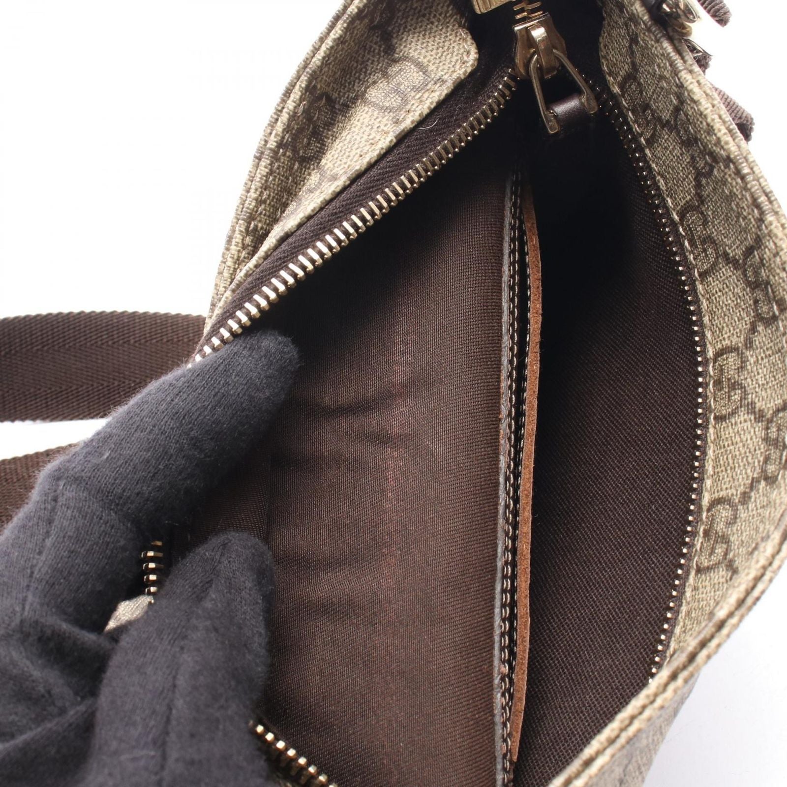 Gucci Shoulder Bag GG Supreme Beige Brown Canvas Leather