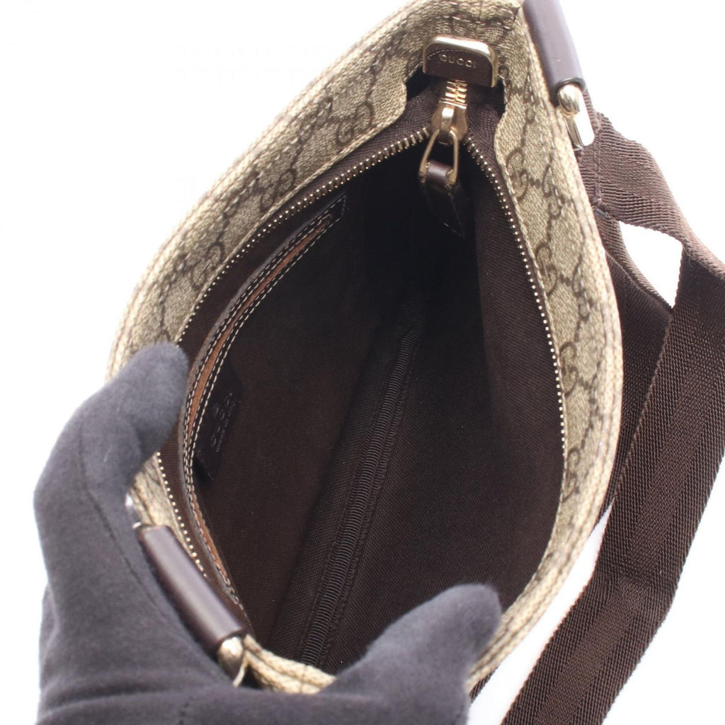 Gucci Shoulder Bag GG Supreme Beige Brown Canvas Leather
