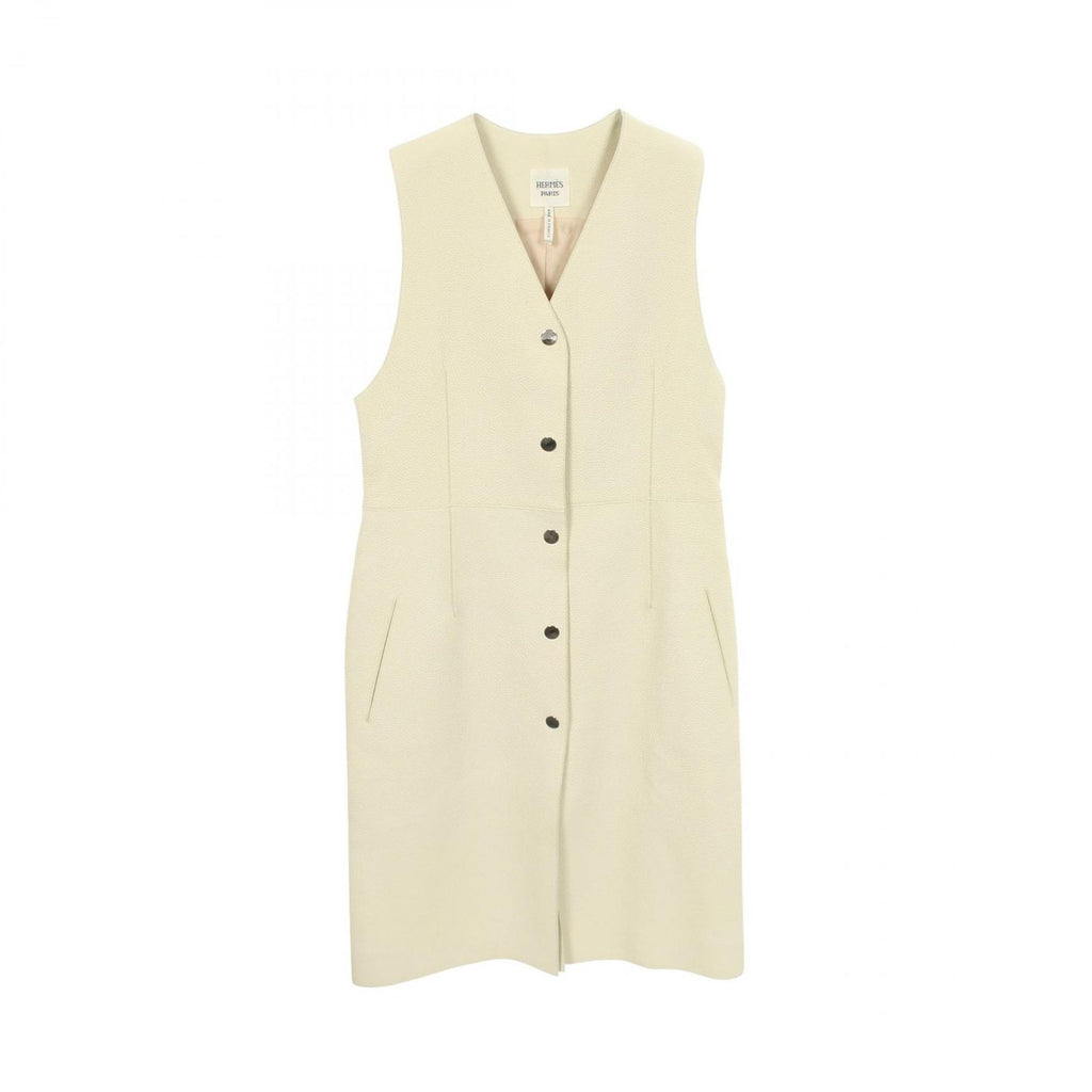 Hermes Vest Clou de Selle Series Button Gilet Ivory Leather