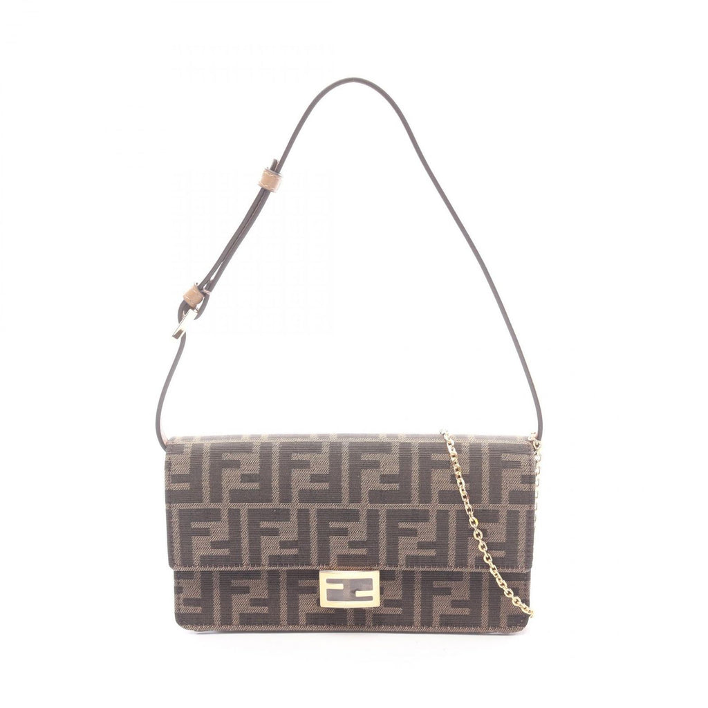 Fendi Shoulder Bag Baguette Zucca 2-Way Canvas Leather