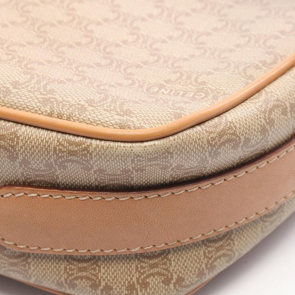 Celine Shoulder Bag Macadam Beige Brown Canvas Leather