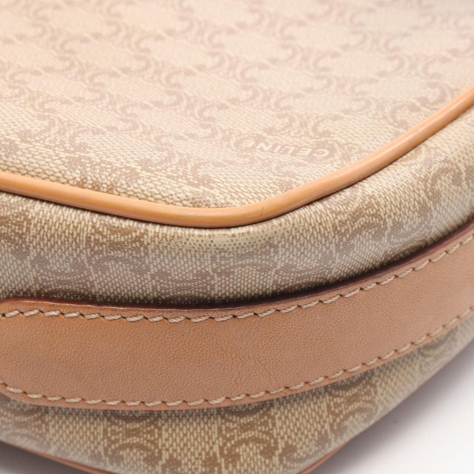 Celine Shoulder Bag Macadam Beige Brown Canvas Leather