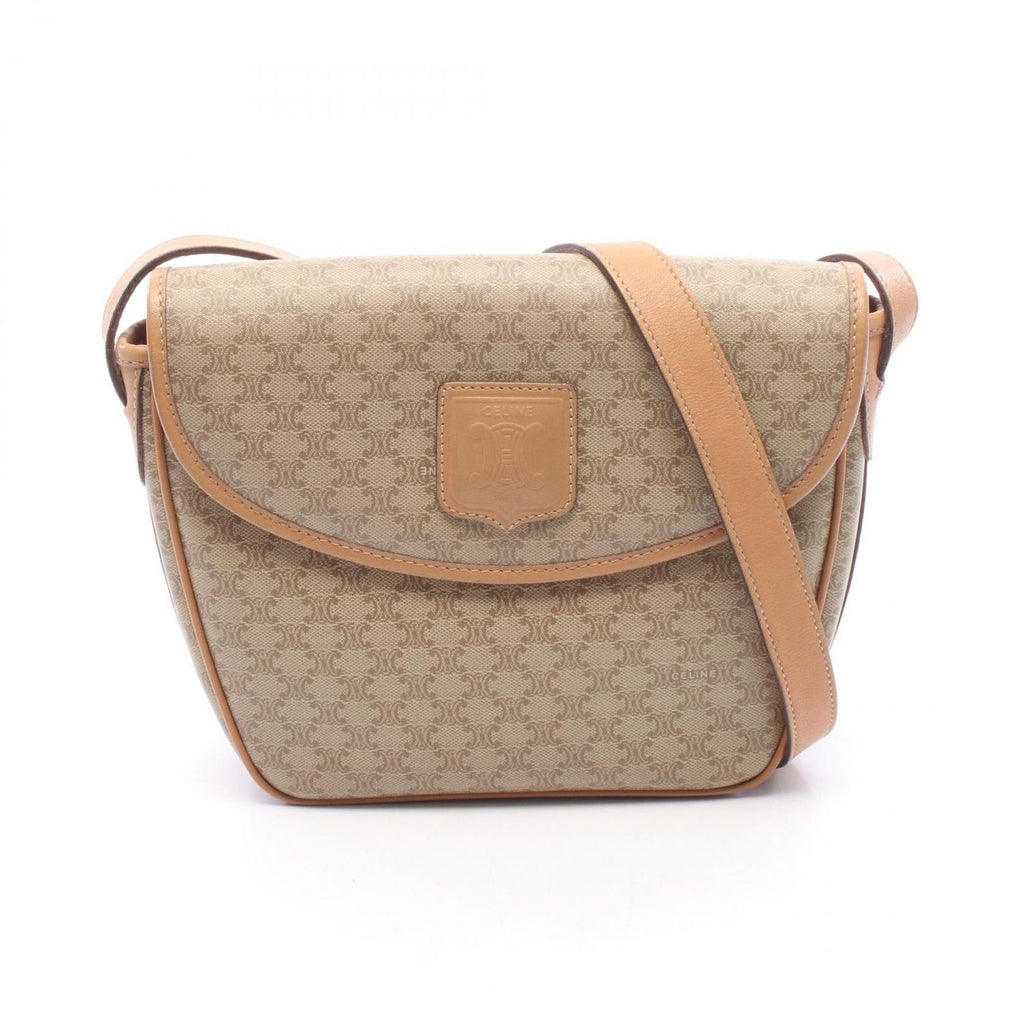 Celine Shoulder Bag Macadam Beige Brown Canvas Leather