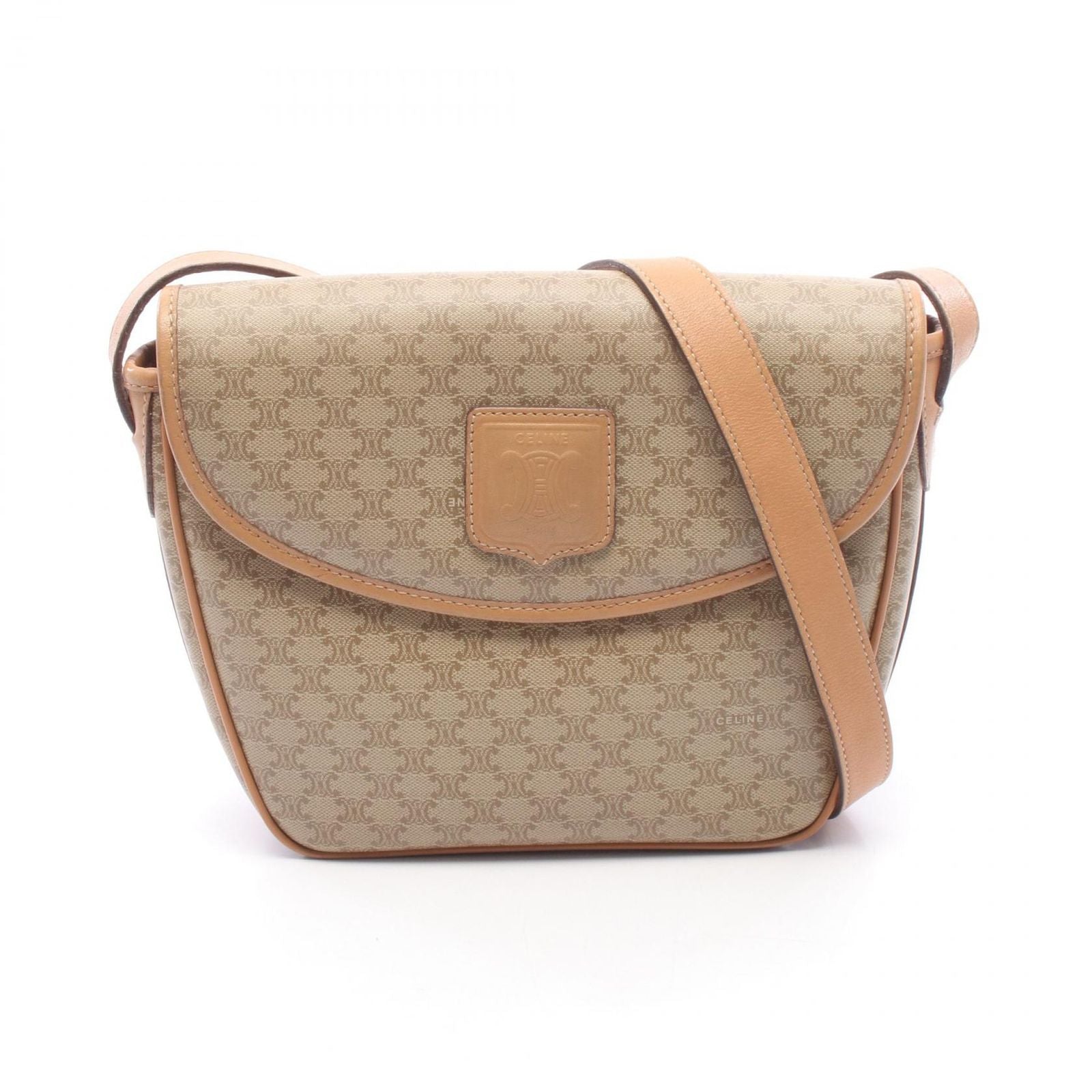 Celine Shoulder Bag Macadam Beige Brown Canvas Leather