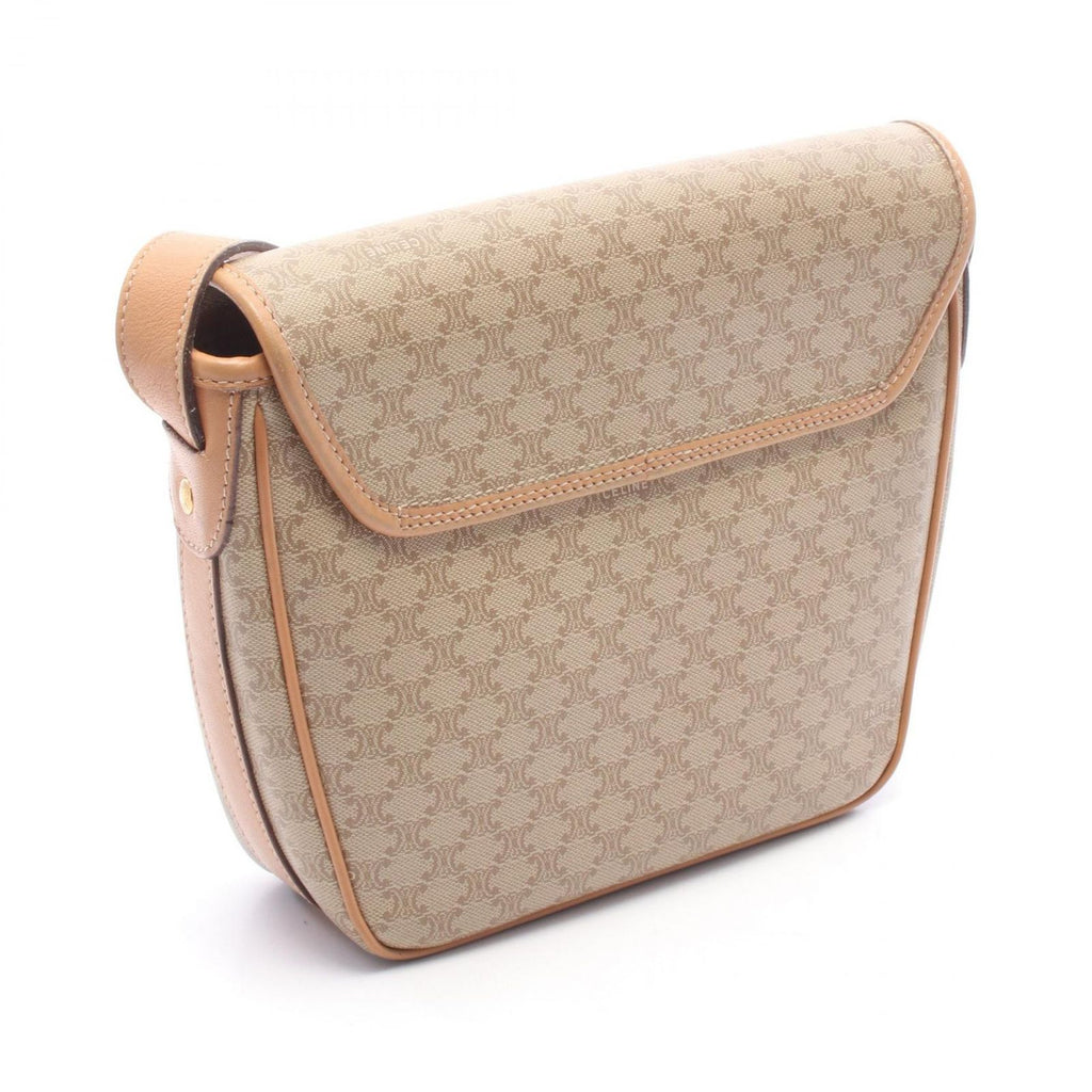 Celine Shoulder Bag Macadam Beige Brown Canvas Leather