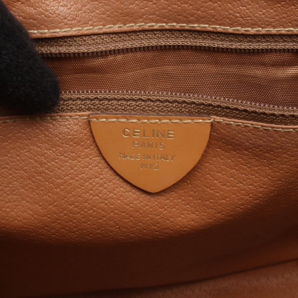 Celine Shoulder Bag Macadam Beige Brown Canvas Leather