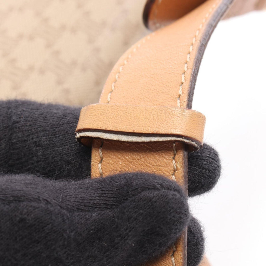 Celine Shoulder Bag Macadam Beige Brown Canvas Leather