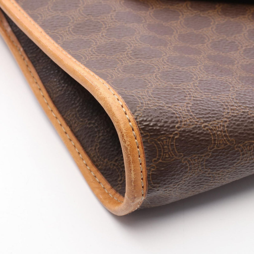 Celine Shoulder Bag Flap Macadam Brown Canvas Leather