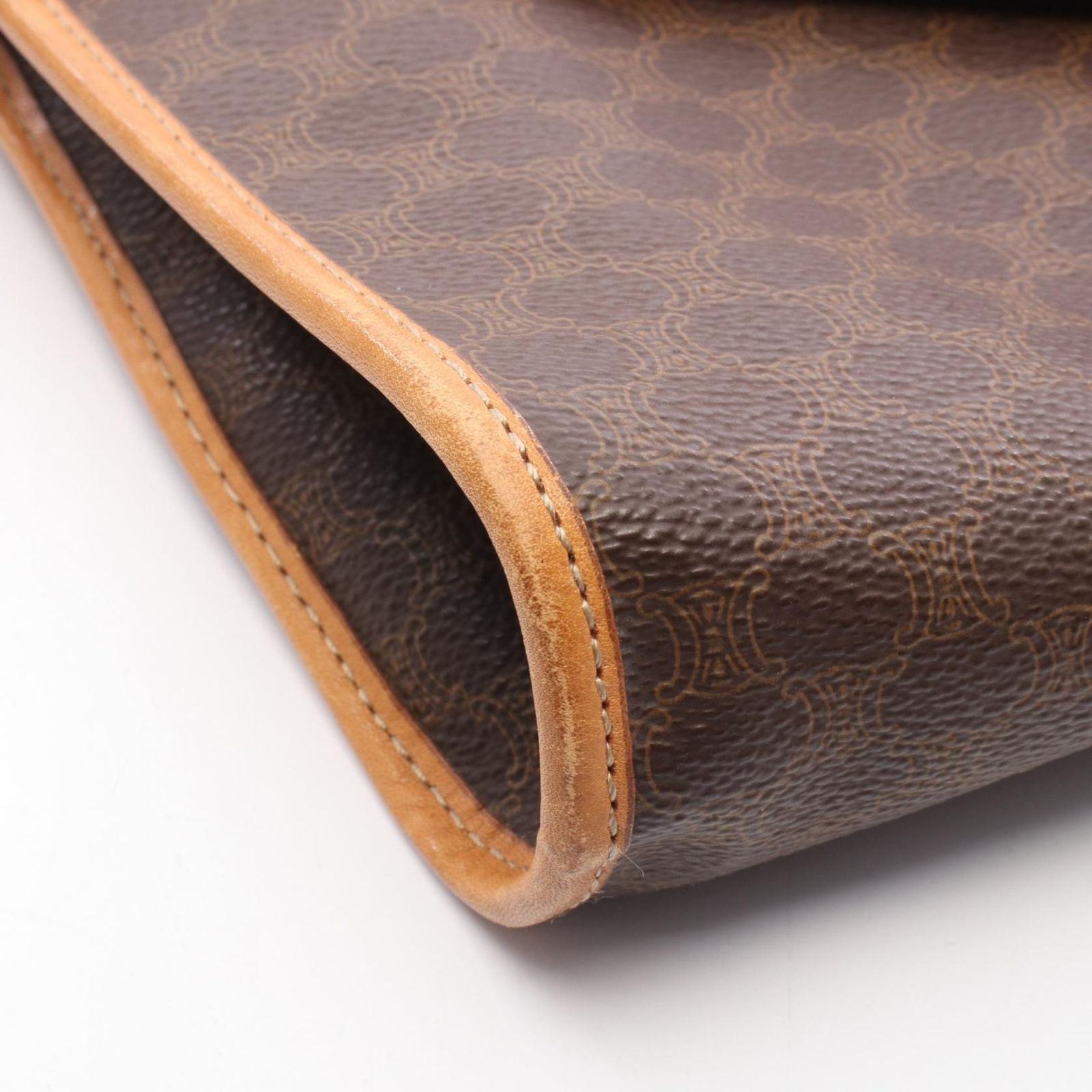 Celine Shoulder Bag Flap Macadam Brown Canvas Leather