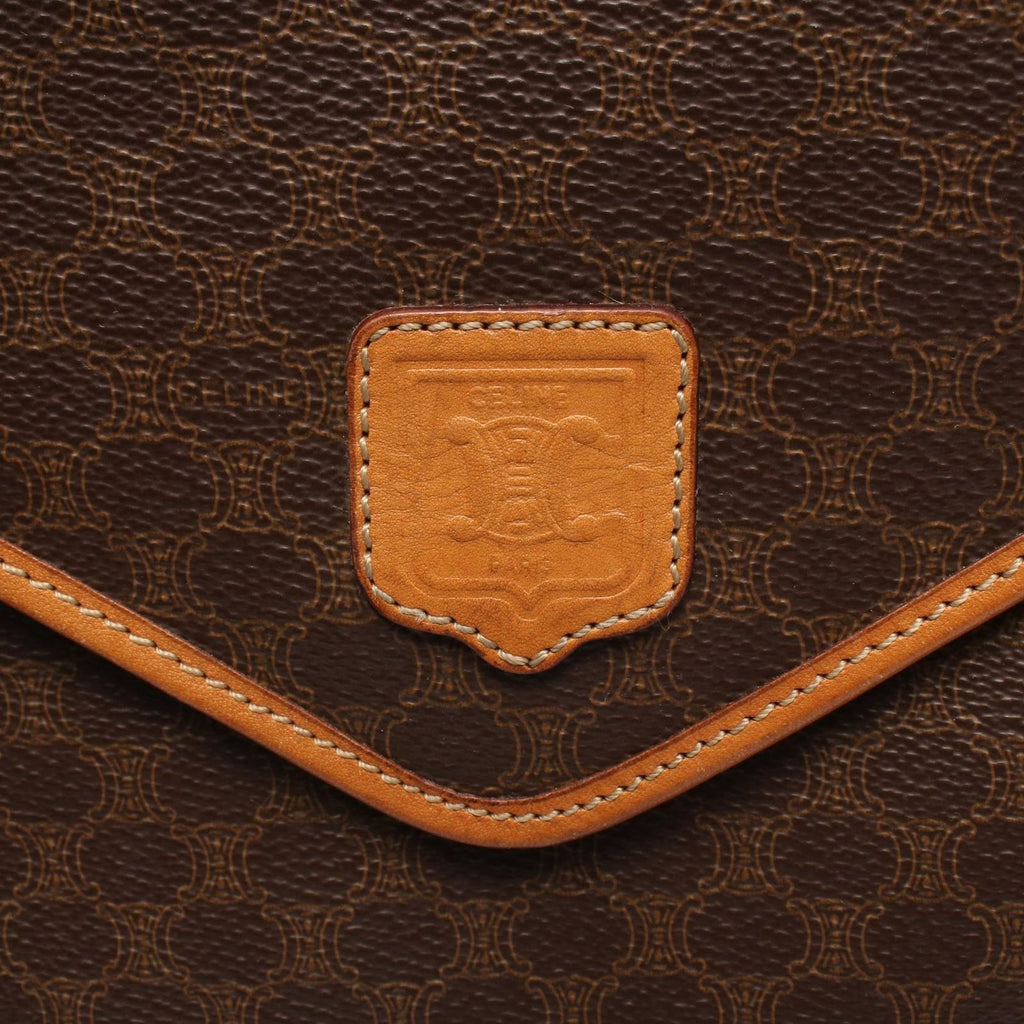 Celine Shoulder Bag Flap Macadam Brown Canvas Leather