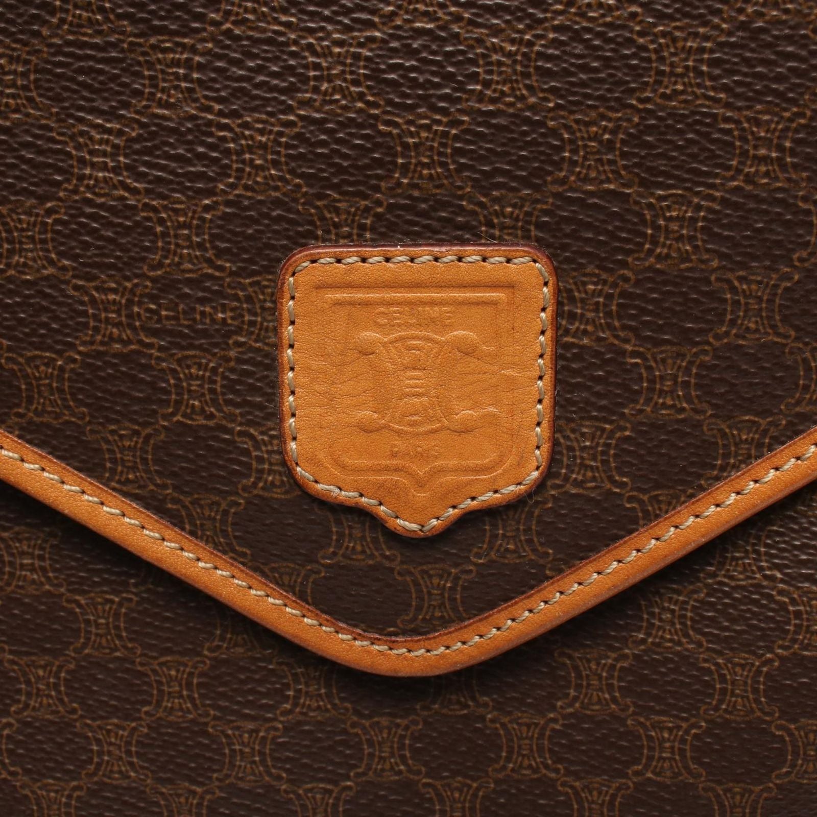 Celine Shoulder Bag Flap Macadam Brown Canvas Leather