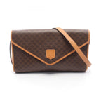 Celine Shoulder Bag Flap Macadam Brown Canvas Leather