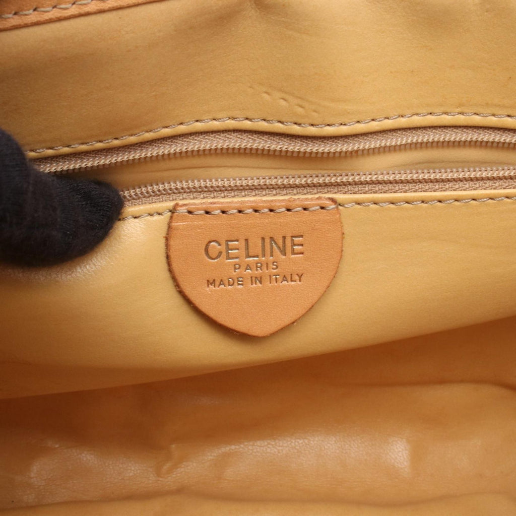 Celine Shoulder Bag Flap Macadam Brown Canvas Leather
