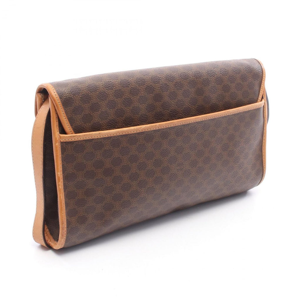 Celine Shoulder Bag Flap Macadam Brown Canvas Leather