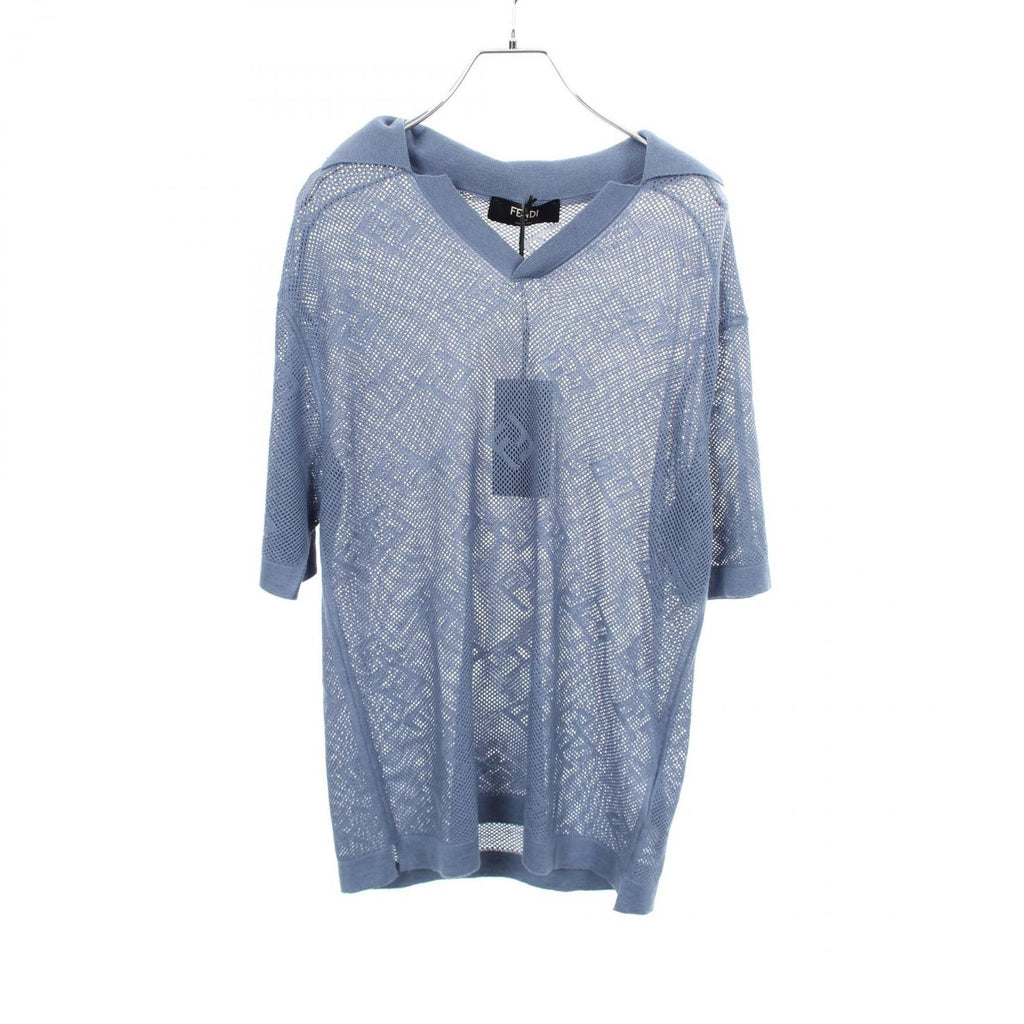 Fendi Polo Shirt FF Logo All Over Pattern Mesh Knit Silk Cashmere