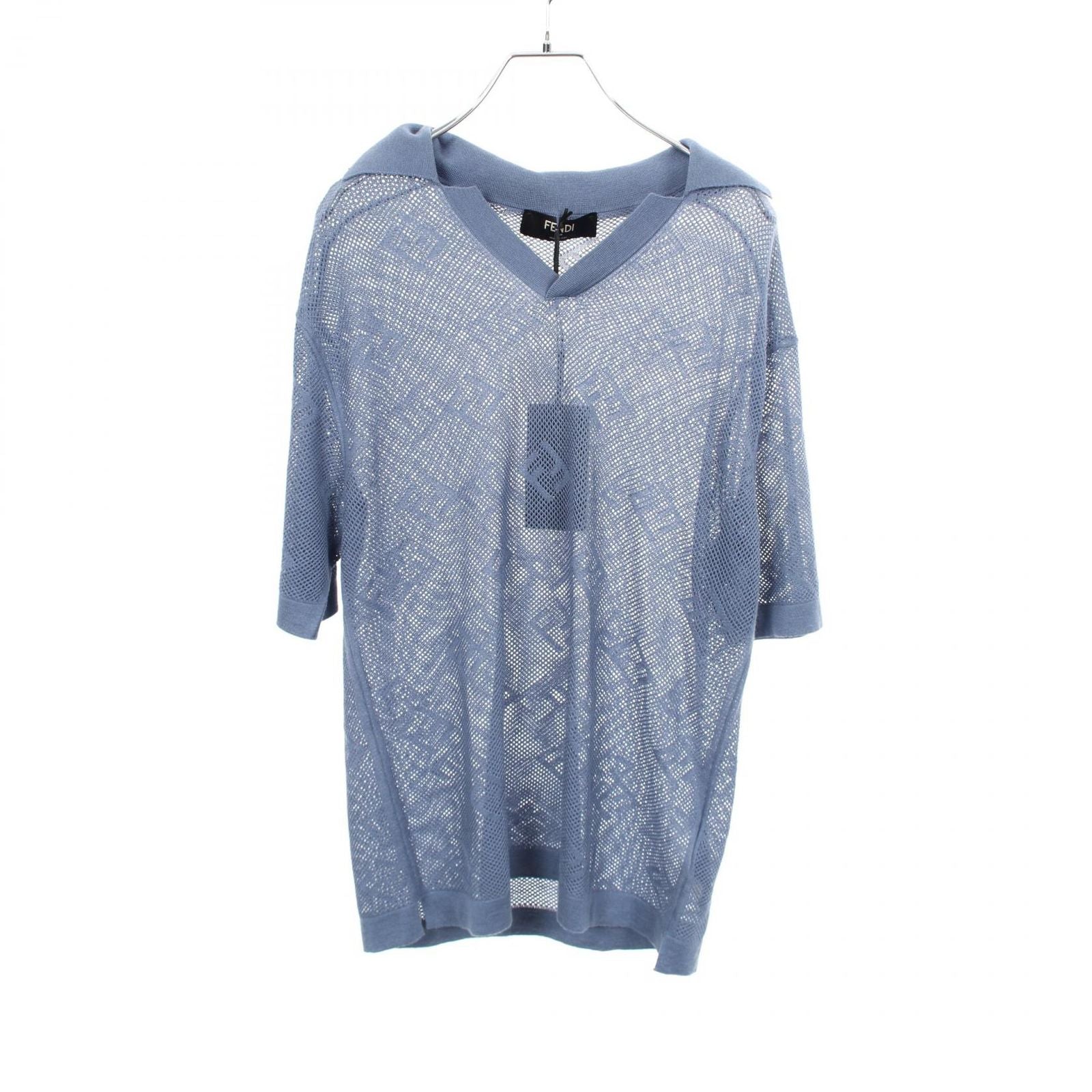 Fendi Polo Shirt FF Logo All Over Pattern Mesh Knit Silk Cashmere