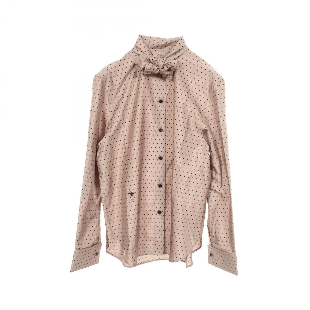 Dior Blouse Bowtie Ruffle Dot Long Sleeve Silk