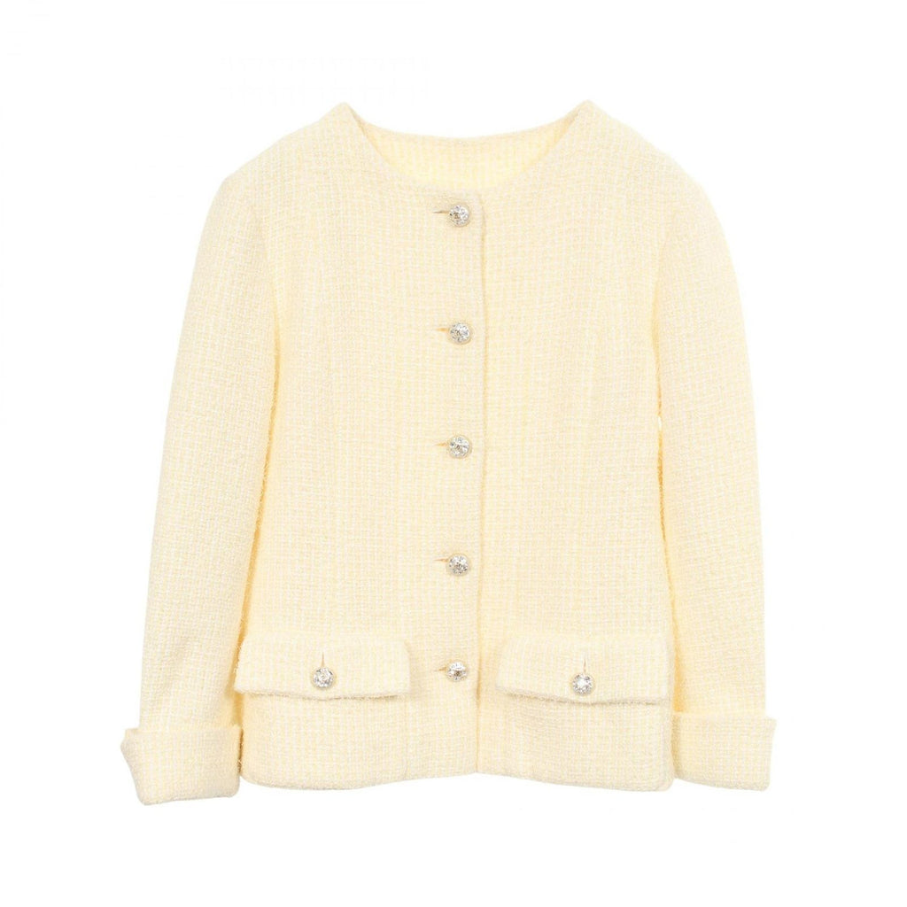Chanel Collarless Jacket CC Logo Bijou Button Tweed