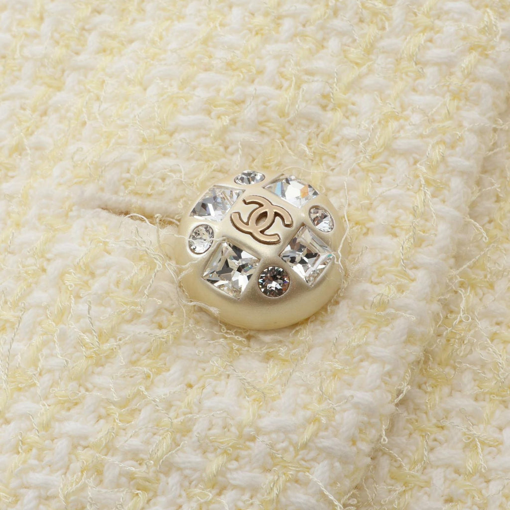 Chanel Collarless Jacket CC Logo Bijou Button Tweed — view 6