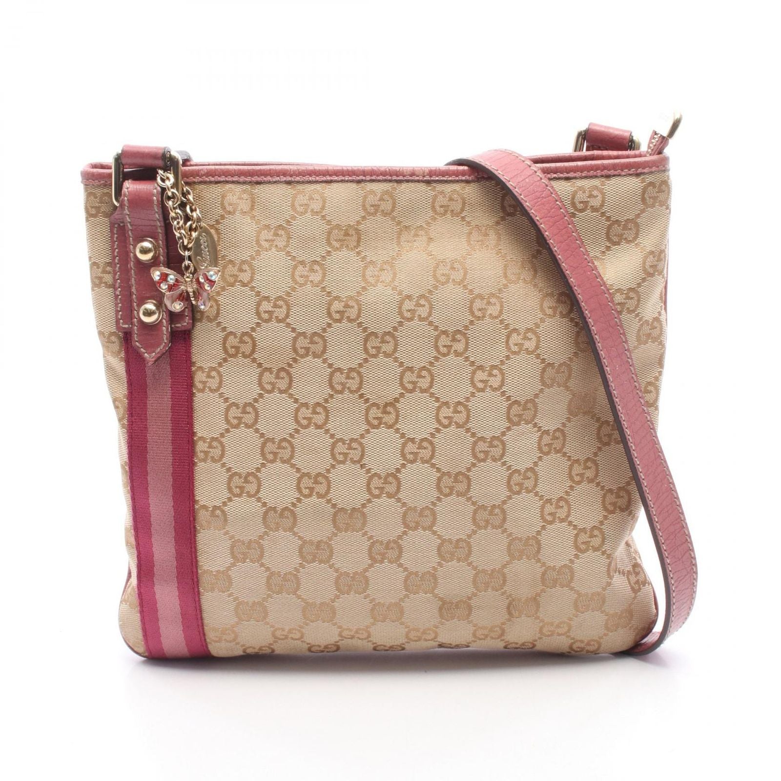 Gucci Shoulder Bag GG Canvas Charm Beige Pink