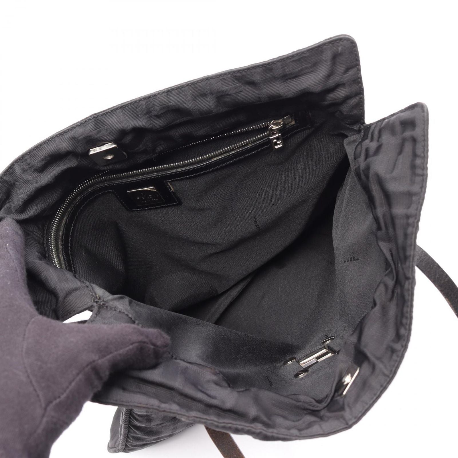 Fendi Tote Bag Zucca Black Nylon Leather