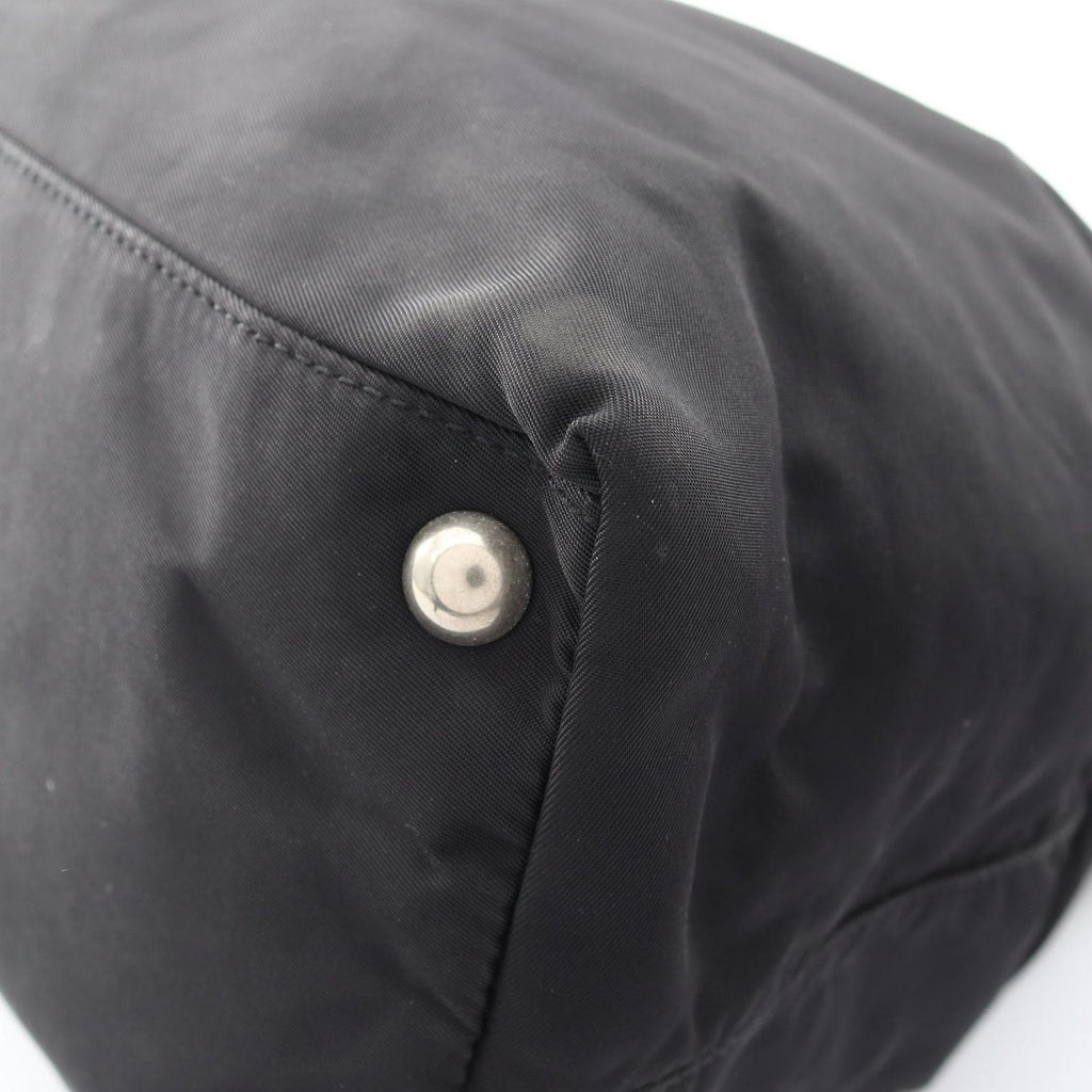 Prada Tote Bag Triangle Logo Black Nylon Saffiano Leather