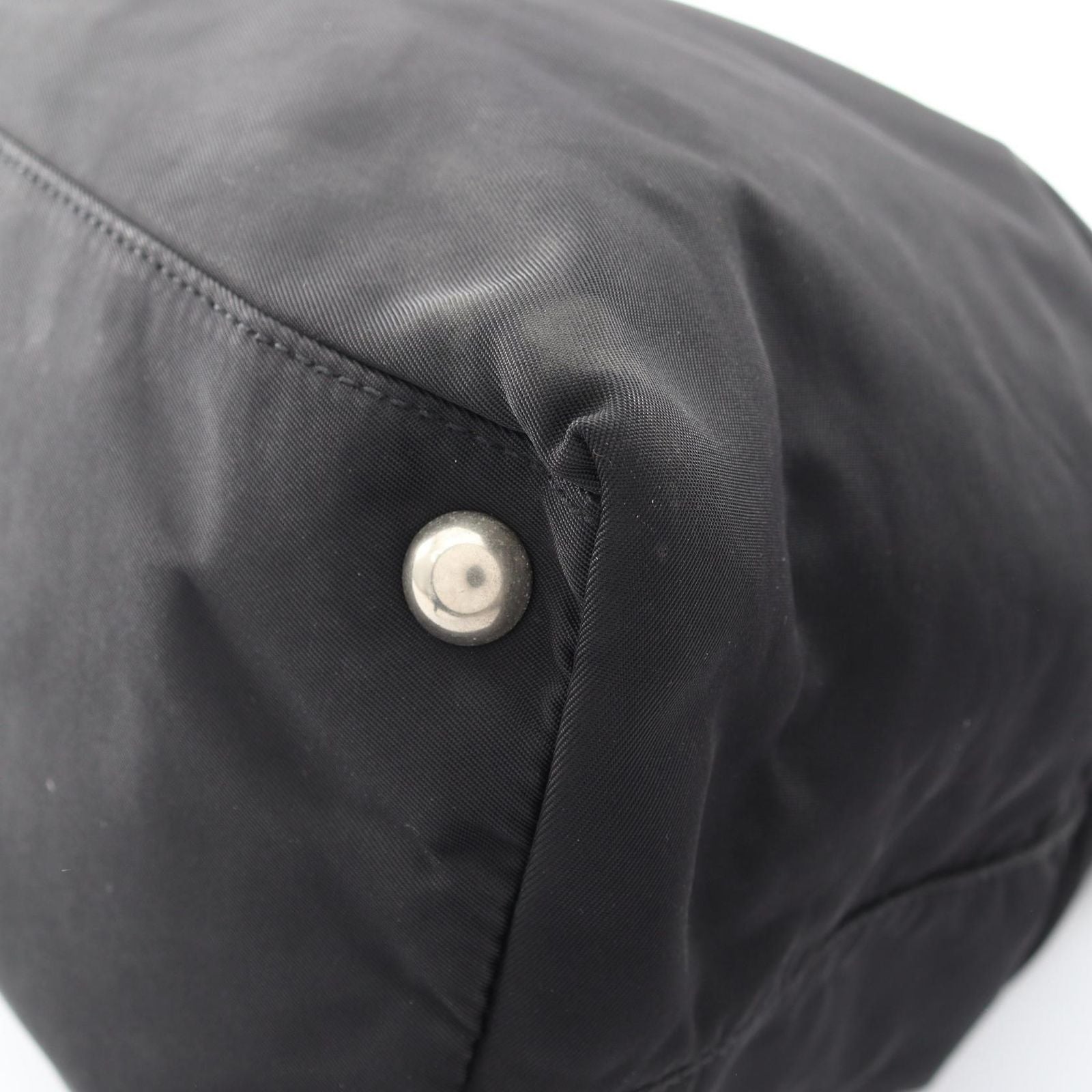 Prada Tote Bag Triangle Logo Black Nylon Saffiano Leather