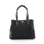 Prada Tote Bag Triangle Logo Black Nylon Saffiano Leather