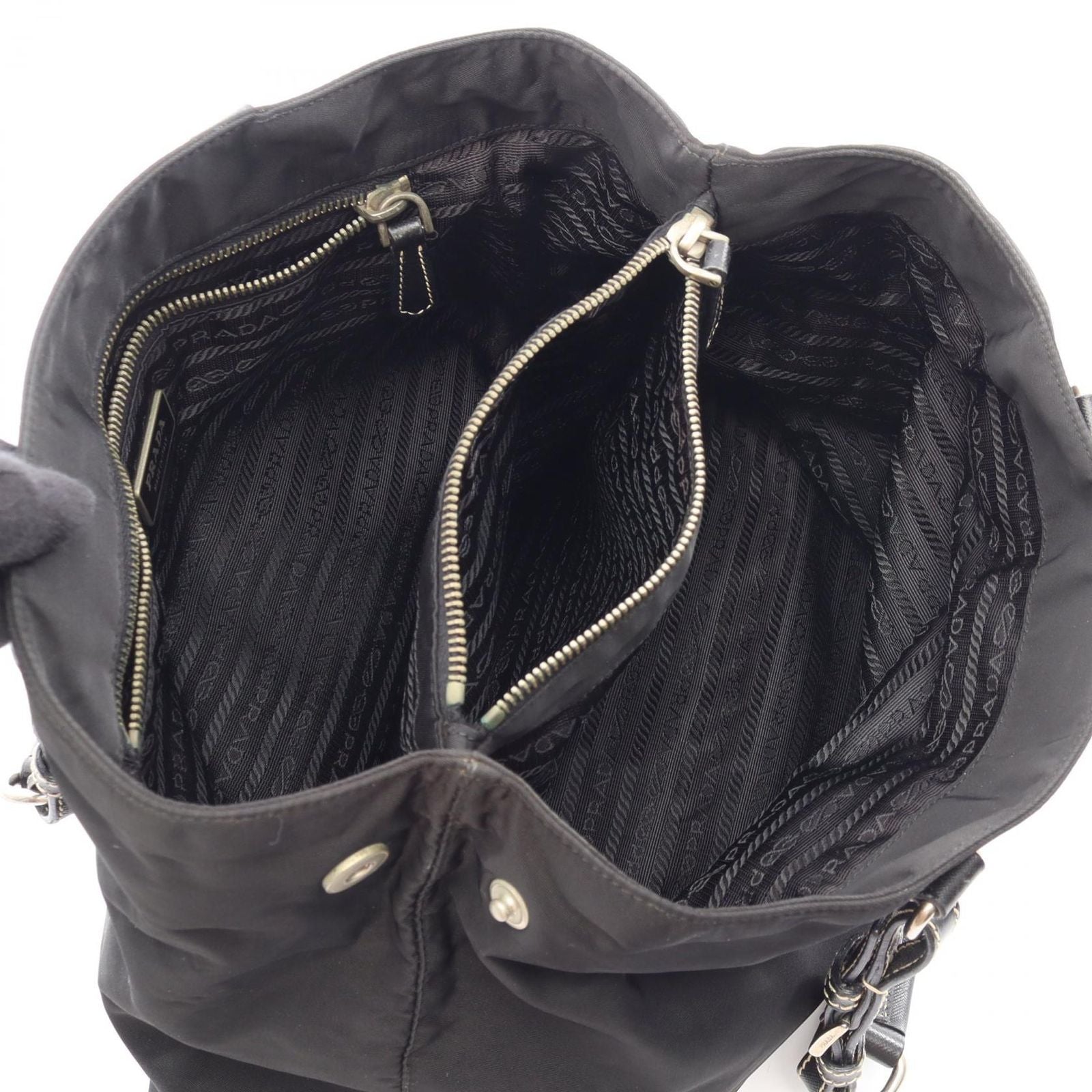 Prada Tote Bag Triangle Logo Black Nylon Saffiano Leather