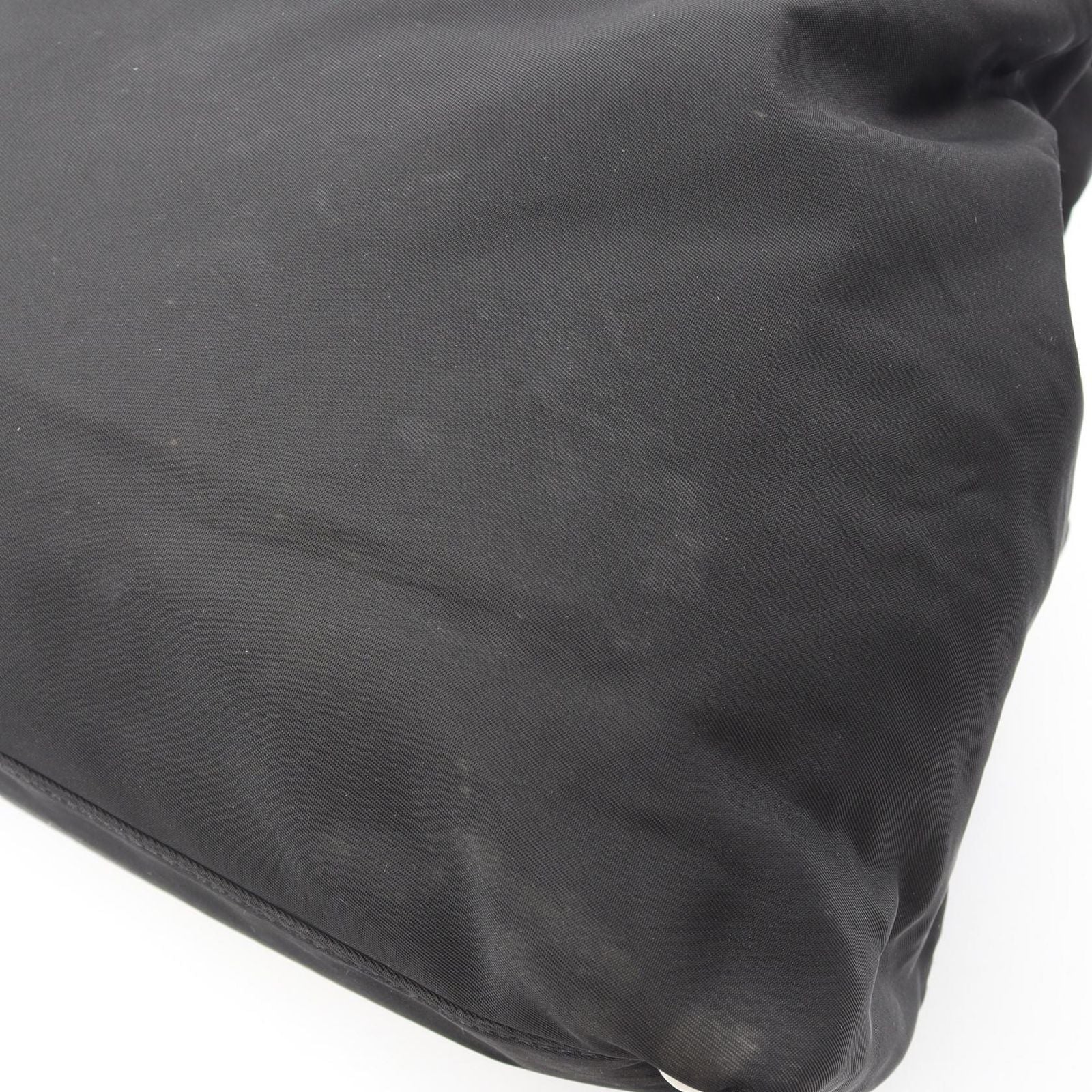 Prada Tote Bag Triangle Logo Black Nylon Saffiano Leather