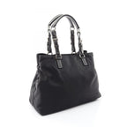 Prada Tote Bag Triangle Logo Black Nylon Saffiano Leather