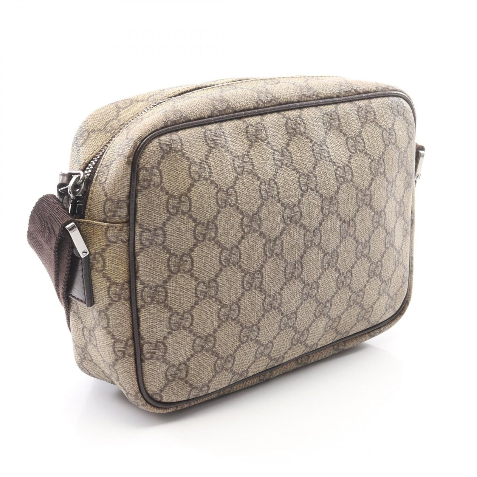 Gucci Shoulder Bag GG Plus Beige Brown Co Ting Canvas Leather Split