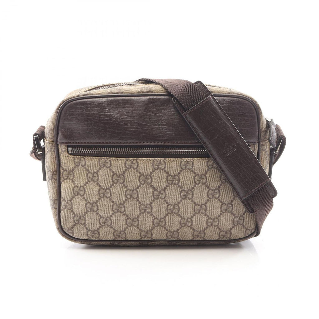 Gucci Shoulder Bag GG Plus Beige Brown Co Ting Canvas Leather Split