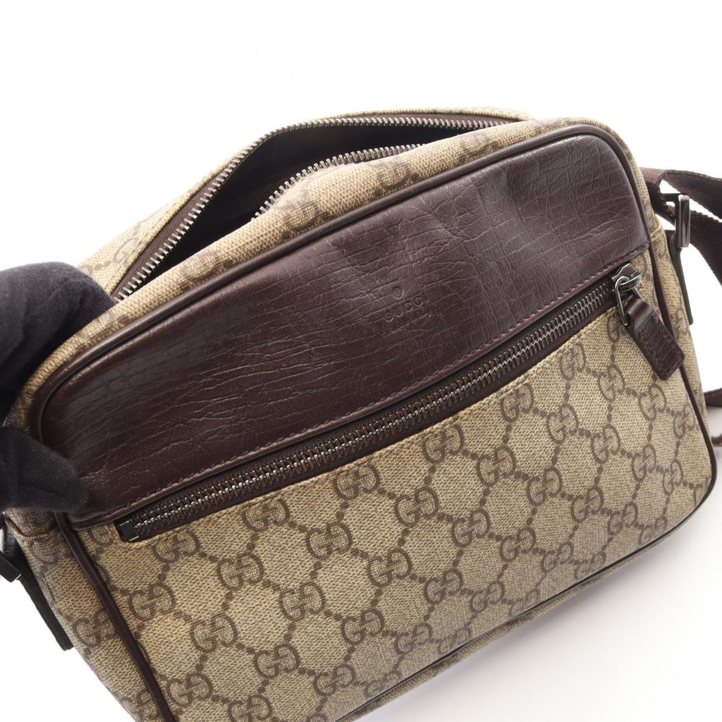 Gucci Shoulder Bag GG Plus Beige Brown Co Ting Canvas Leather Split