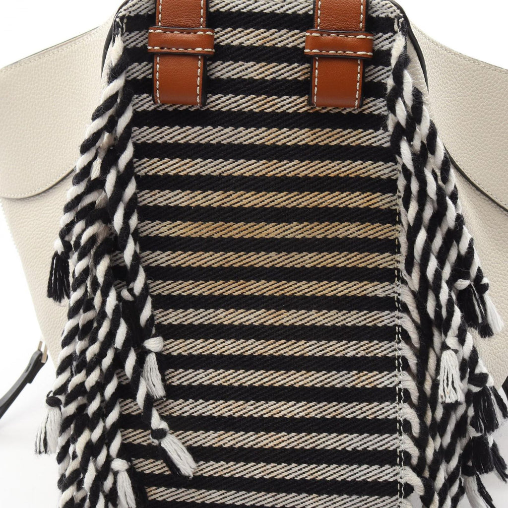 Loewe Handbag Hammock Small Fringe Border 2-Way White Black Leather Canvas