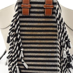 Loewe Handbag Hammock Small Fringe Border 2-Way White Black Leather Canvas