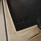 Loewe Handbag Hammock Small Fringe Border 2-Way White Black Leather Canvas