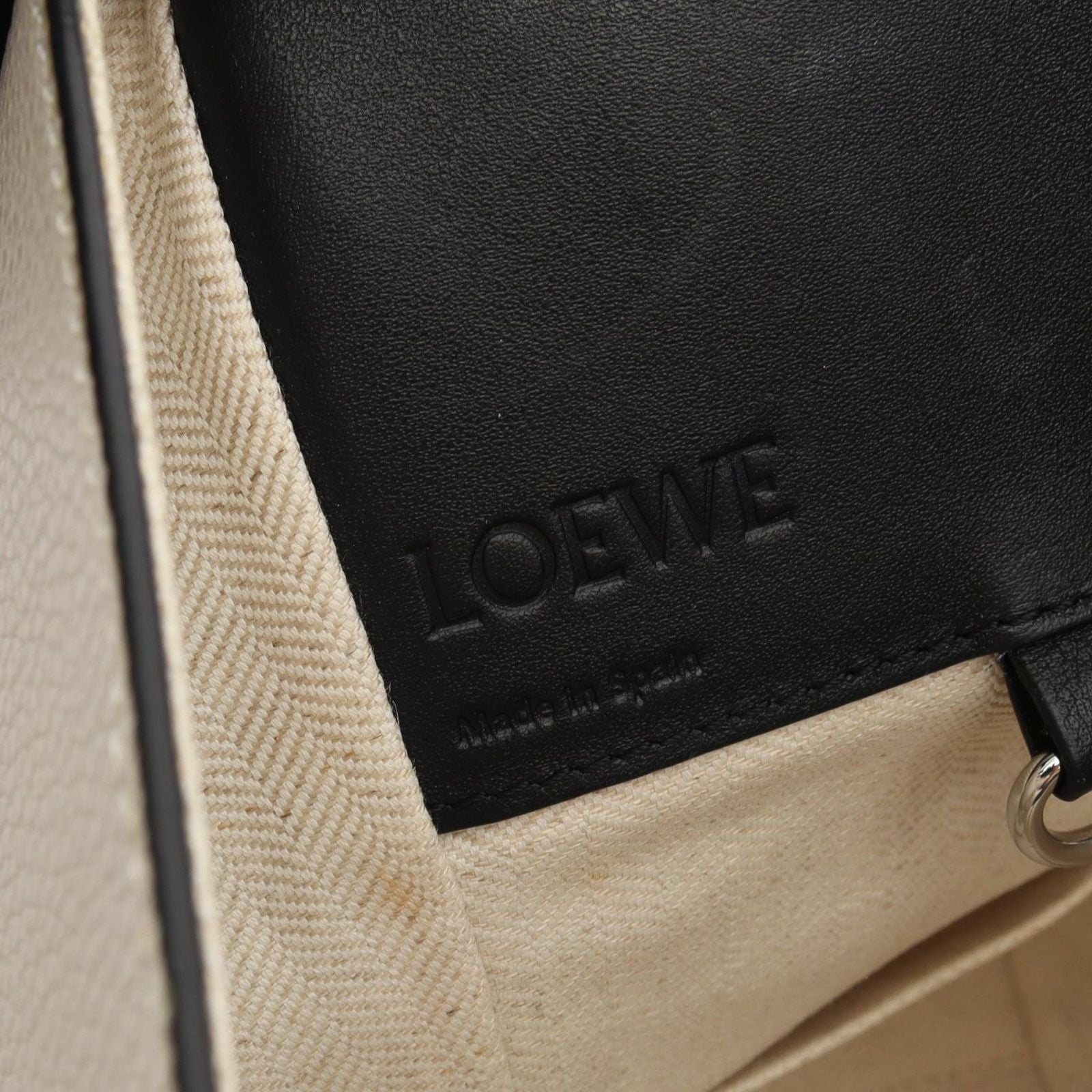 Loewe Handbag Hammock Small Fringe Border 2-Way White Black Leather Canvas