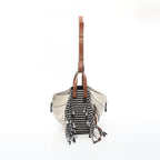 Loewe Handbag Hammock Small Fringe Border 2-Way White Black Leather Canvas
