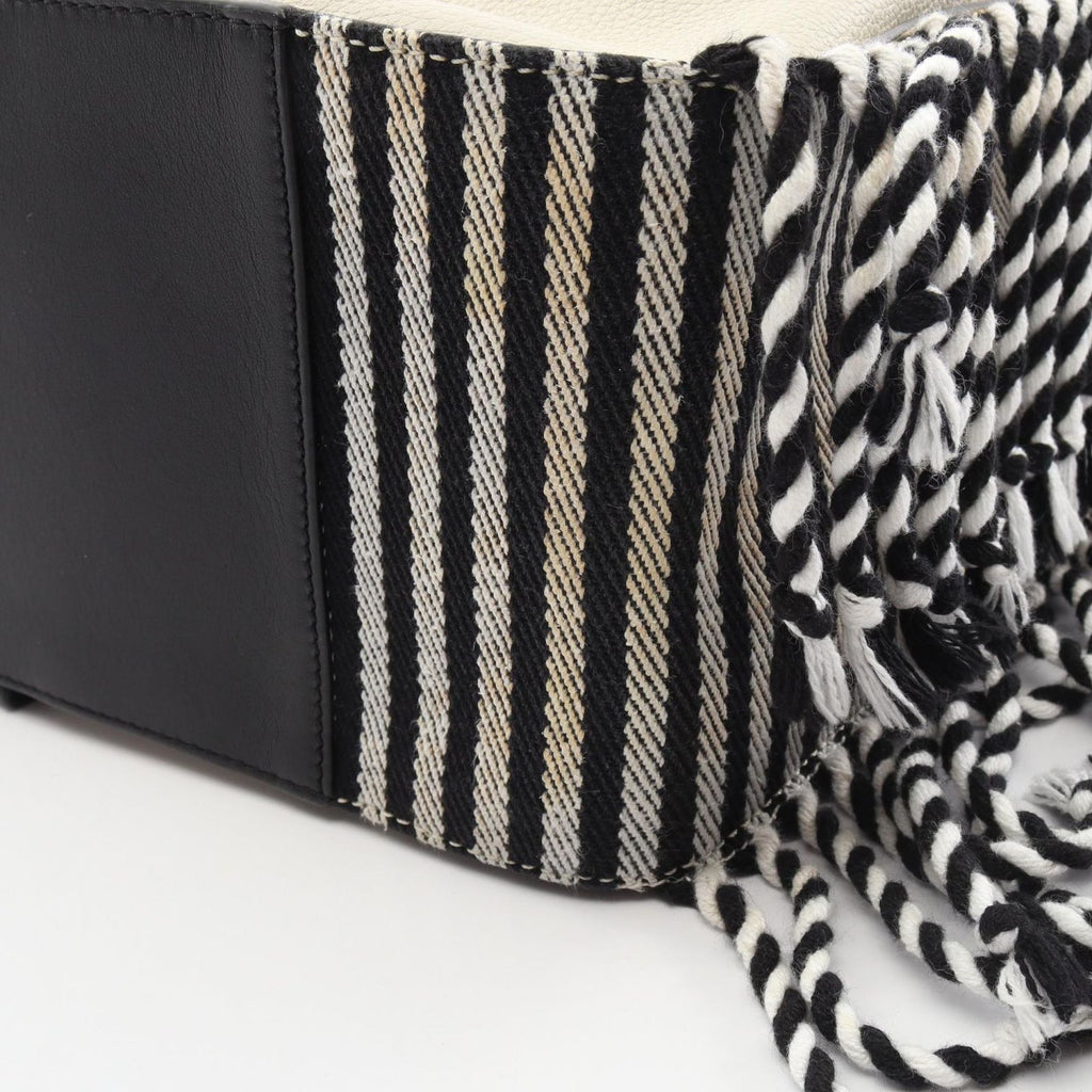 Loewe Handbag Hammock Small Fringe Border 2-Way White Black Leather Canvas