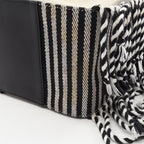 Loewe Handbag Hammock Small Fringe Border 2-Way White Black Leather Canvas