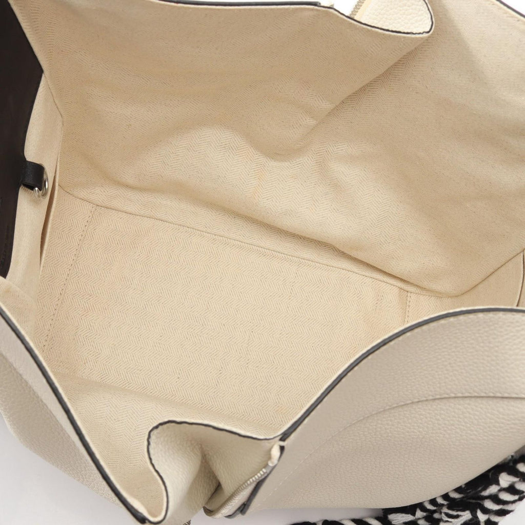 Loewe Handbag Hammock Small Fringe Border 2-Way White Black Leather Canvas