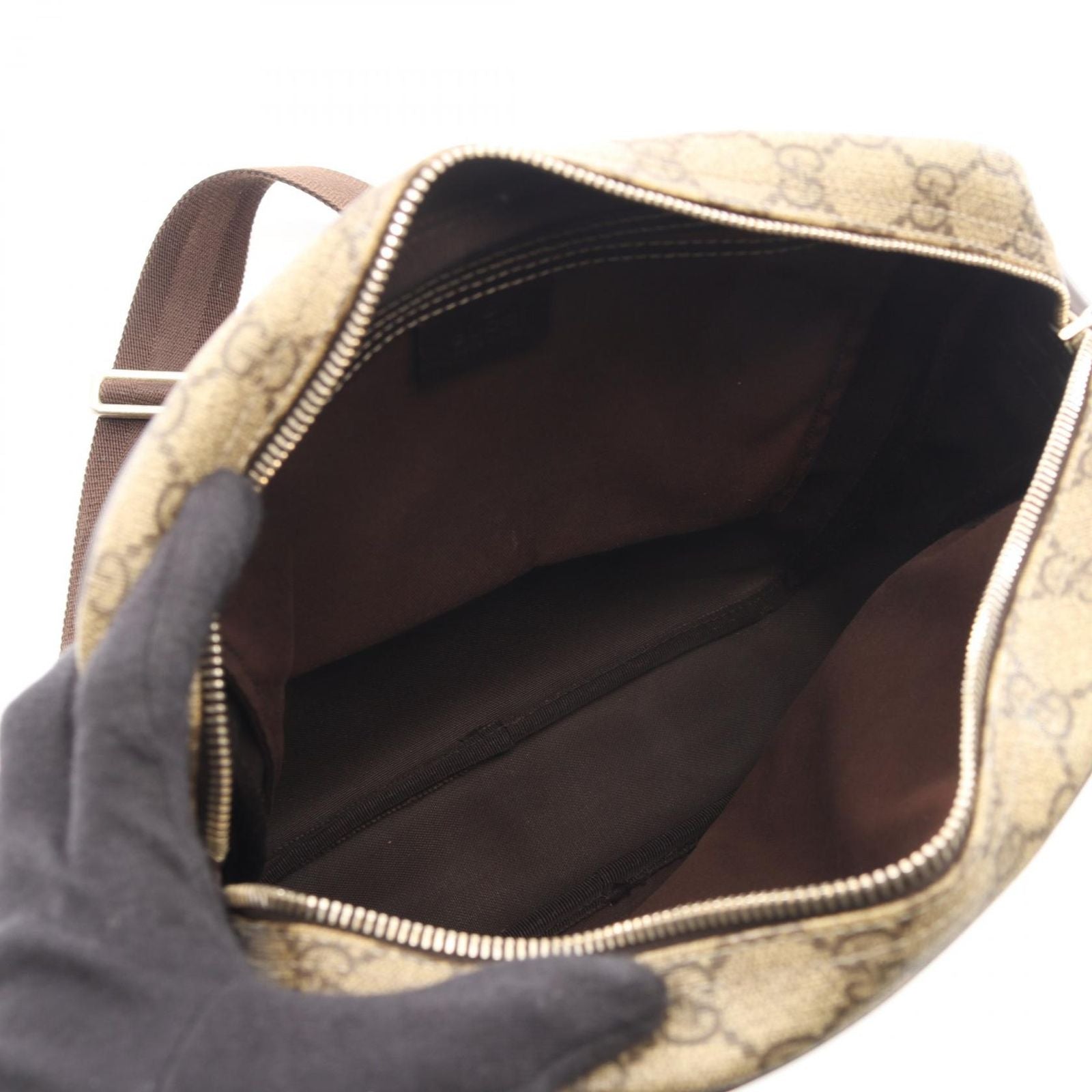 Gucci Shoulder Bag GG Supreme Beige Brown Canvas Leather