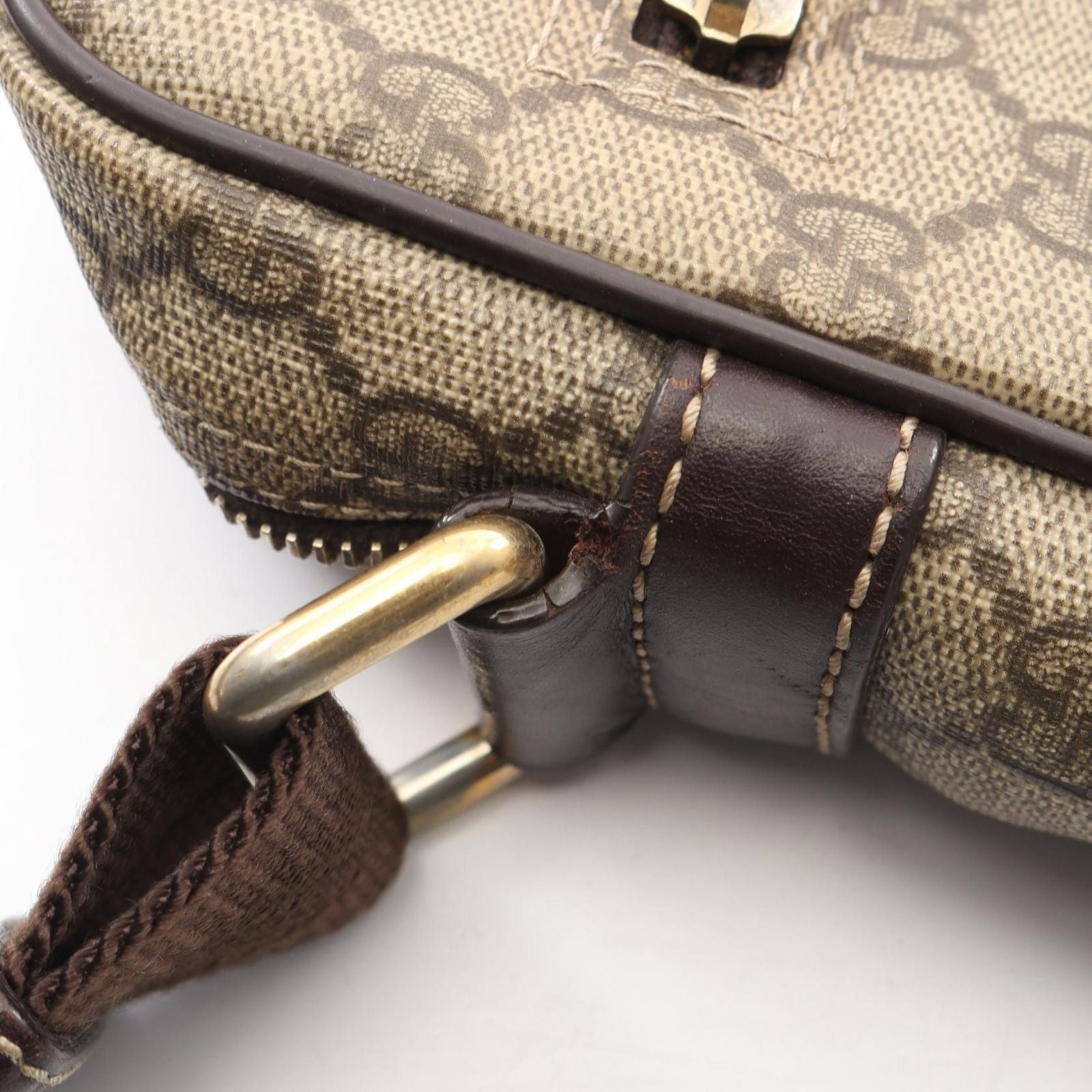 Gucci Shoulder Bag GG Supreme Beige Brown Canvas Leather