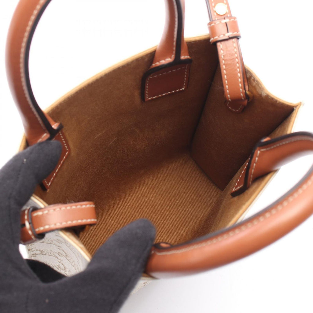 Celine Handbag Mini Vertical Cover Triomphe 2-Way Ivory Brown Canvas Leather