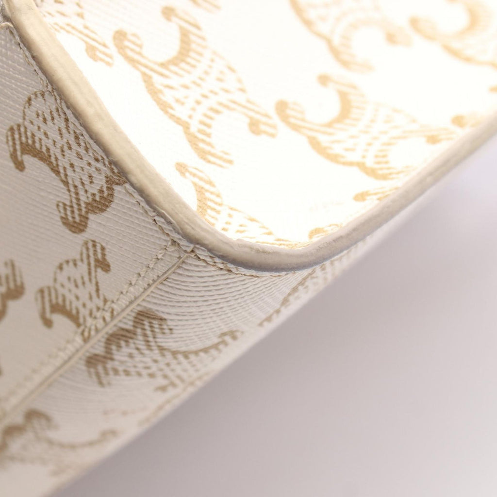 Celine Handbag Mini Vertical Cover Triomphe 2-Way Ivory Brown Canvas Leather