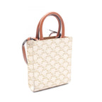 Celine Handbag Mini Vertical Cover Triomphe 2-Way Ivory Brown Canvas Leather
