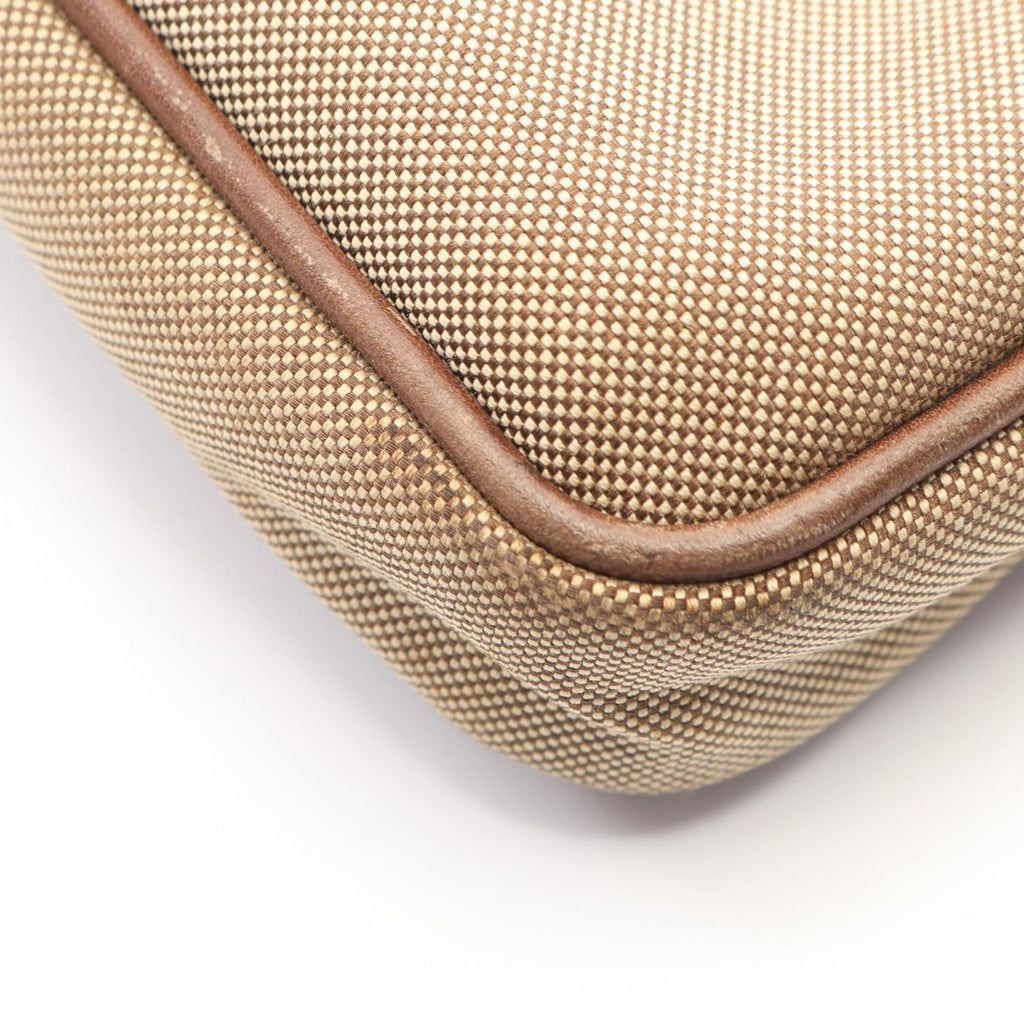 Prada Shoulder Bag Logo Jacquard Beige Brown Canvas Leather